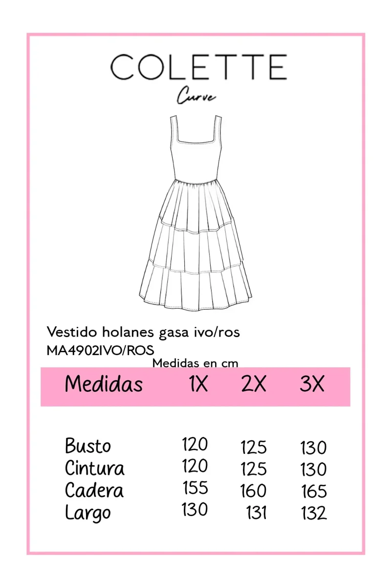 Vestido Curvy de Gasa Rosa con Holanes y Cintura Elástica - Imagen 3