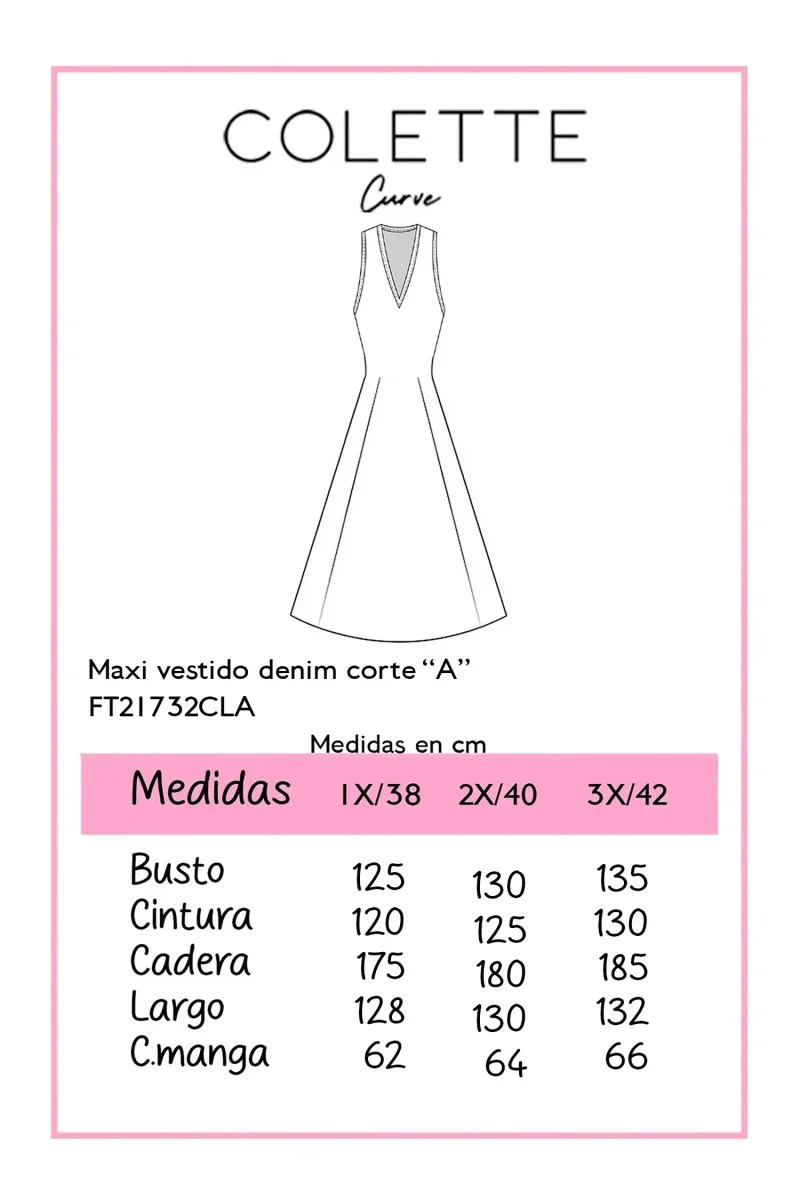 Maxi Vestido Curvy Denim Corte A Sweetheart - Imagen 3