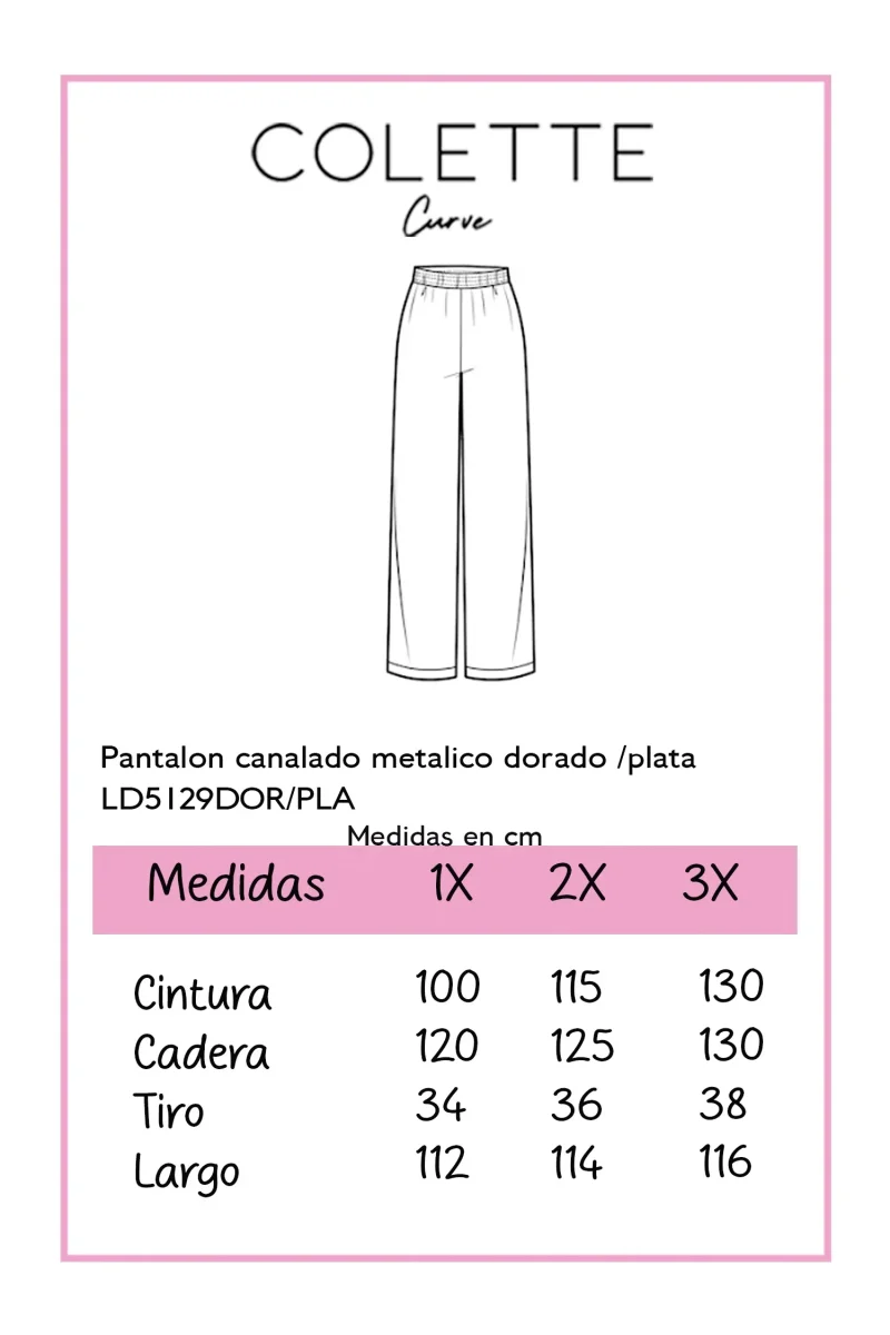 Pantalón Curvy Metálico Dorado Canalado Stretch Statement - Imagen 3