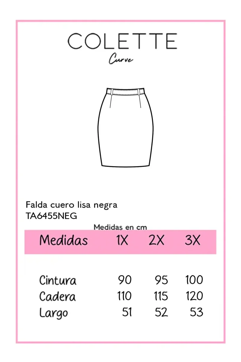 Falda Curvy Cuero Lisa Negra Edge Premium Atemporal Statement - Imagen 3