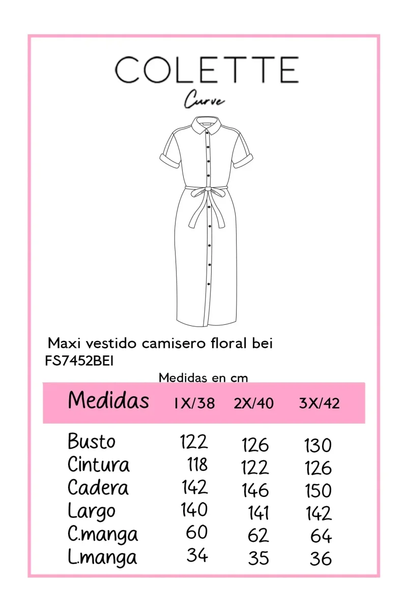 Maxi Vestido Curvy Camisero Floral Beige Femenino Elegante - Imagen 3