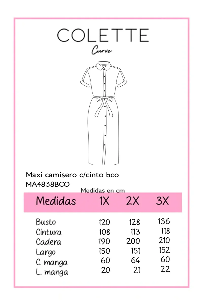 Vestido Maxi Camisero Curvy Blanco con Botones y Cinturón de Paja - Imagen 3