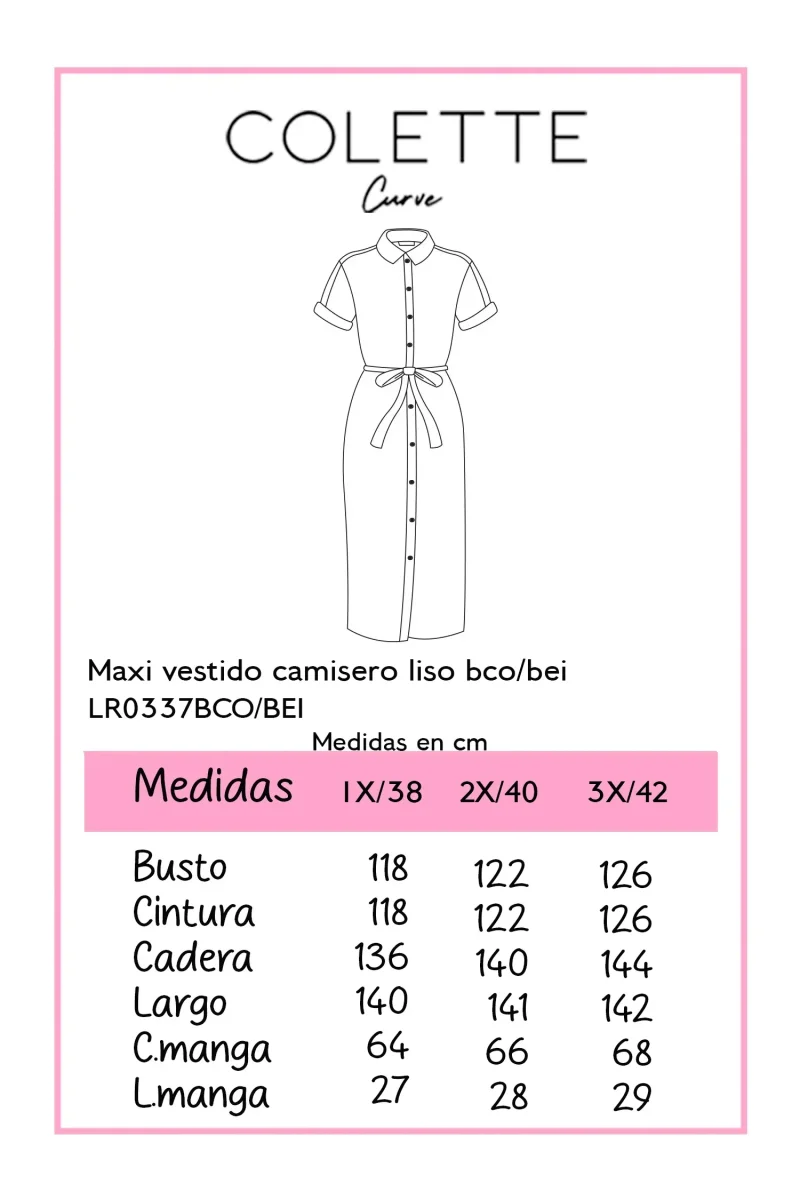 Maxi Vestido Curvy Camisero Lino Algodón Blanco con Forro - Imagen 3