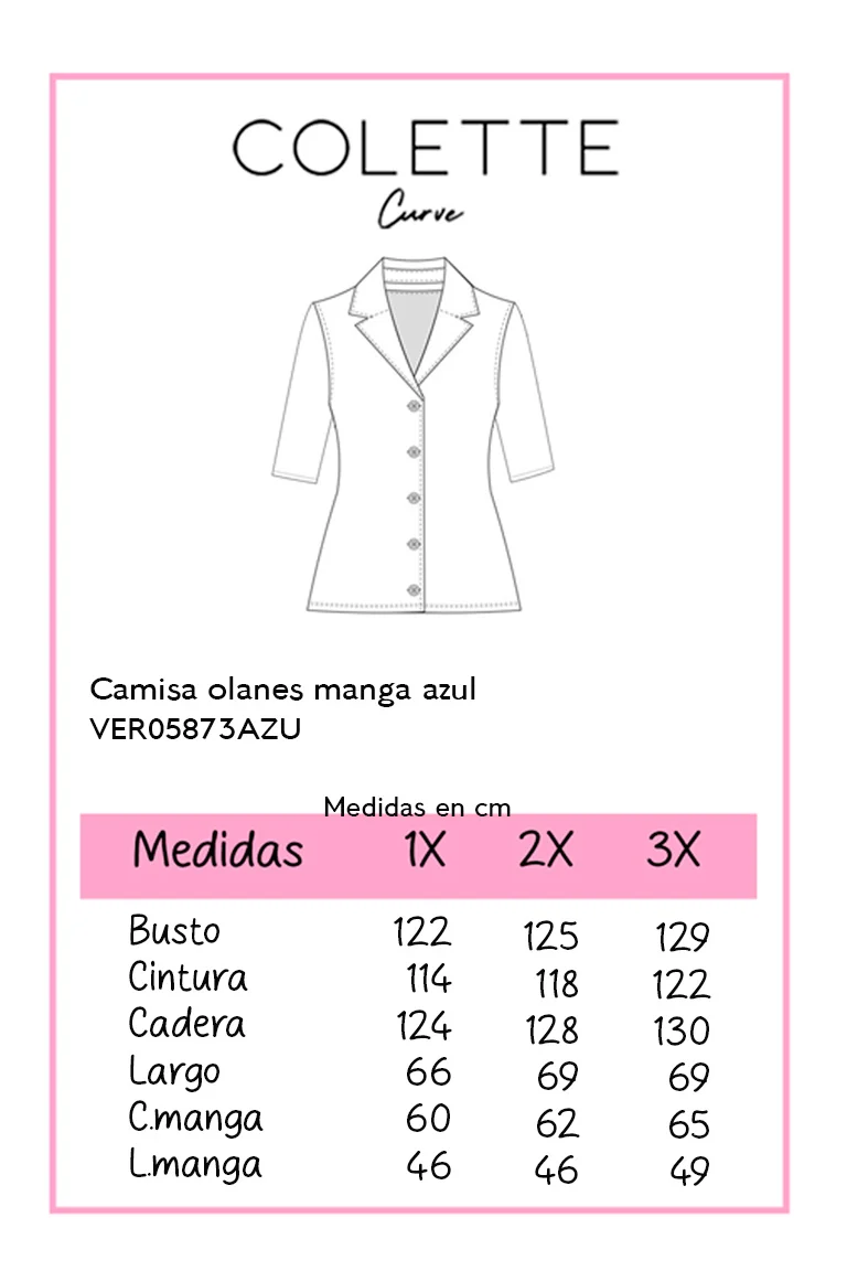 Camisa Curvy Olanes en Manga Azul Femenina Romántica - Imagen 3