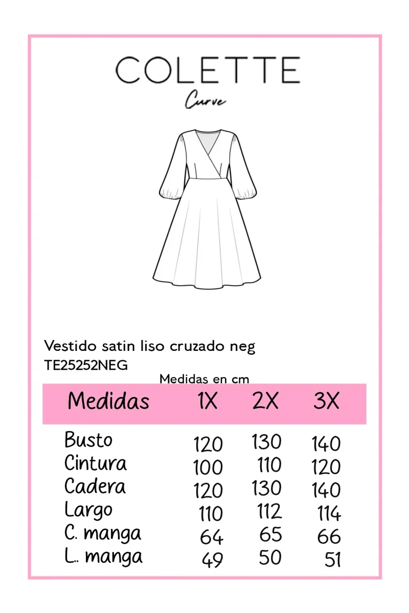 Vestido Curvy Satín Liso Cruzado Negro Brillo Elegante Eventos - Imagen 3