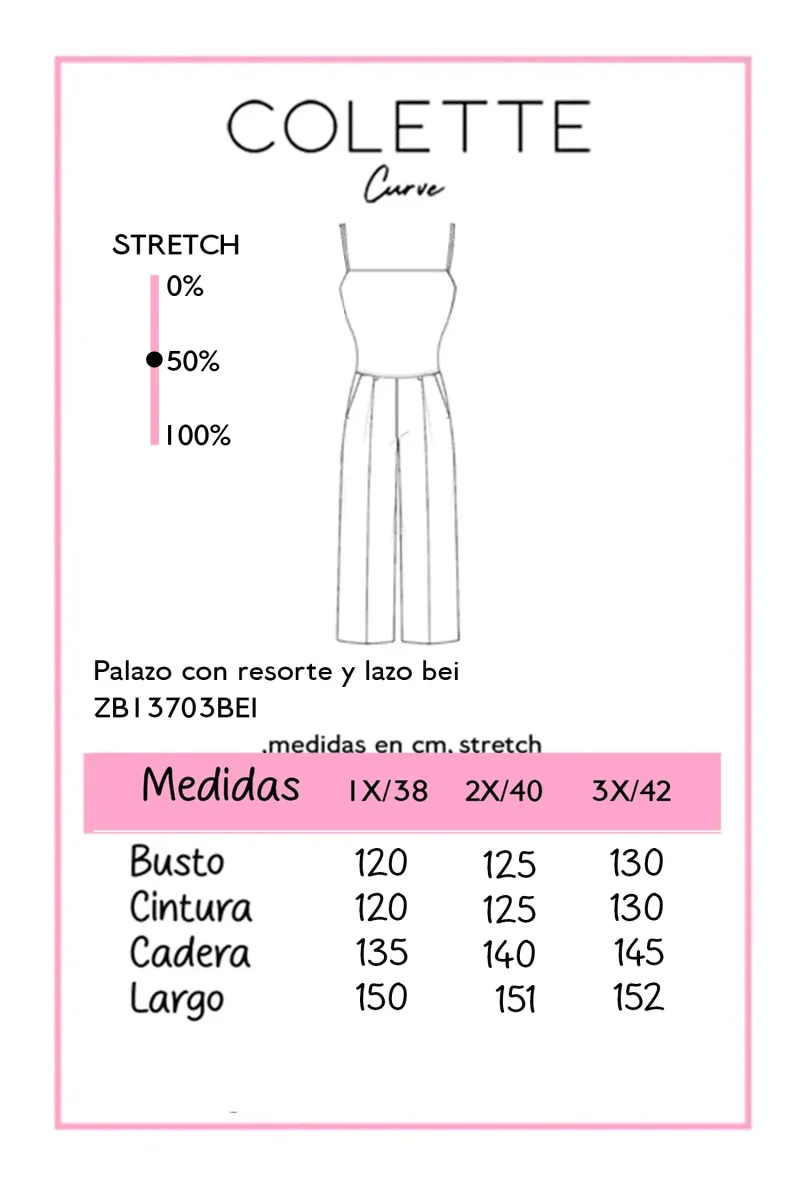Palazzo Curvy Crepé Cintura Elástica Wide Leg Nude - Imagen 3