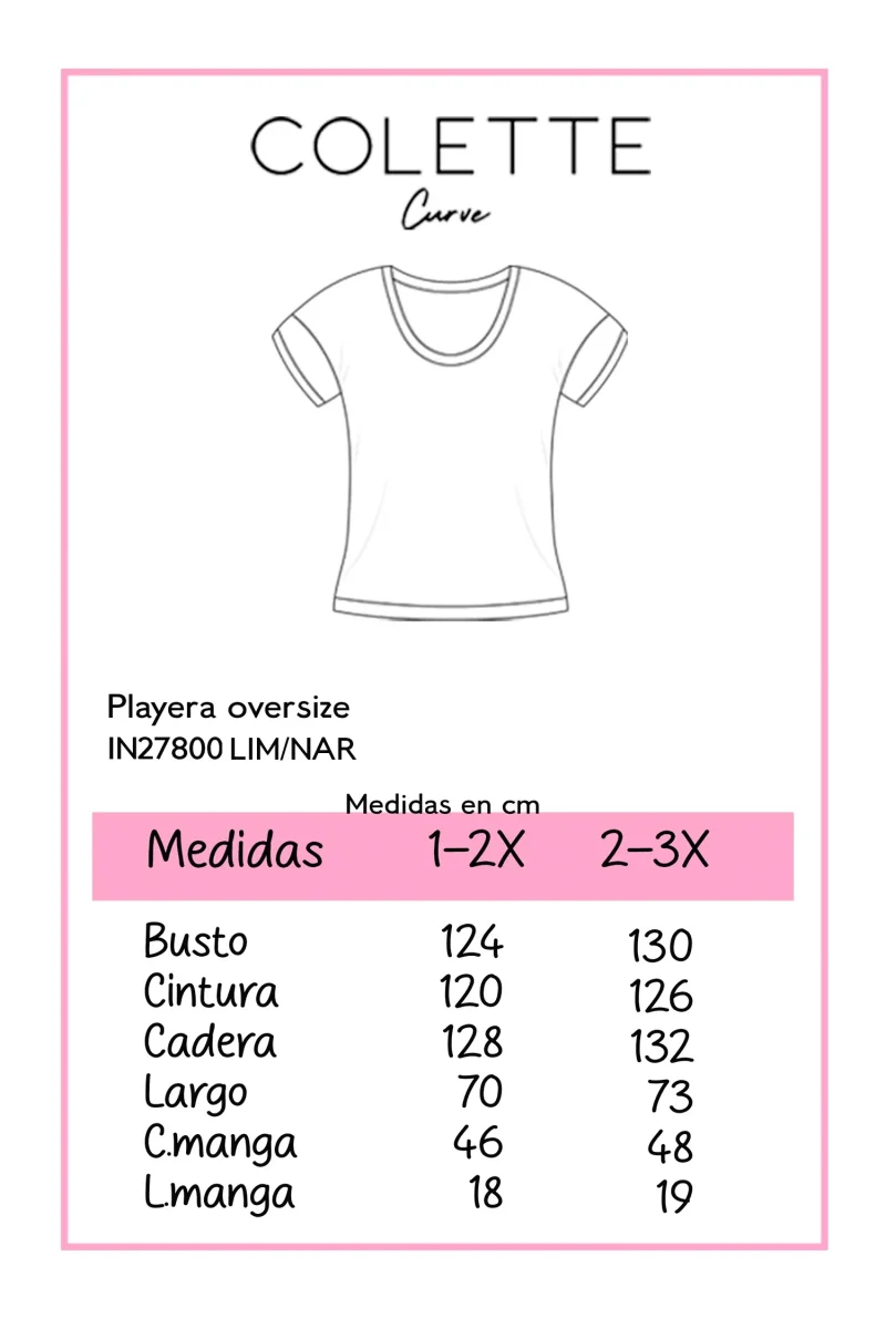 Playera Curvy Oversize Algodón Stretch Comodidad Lima y Naranja - Imagen 3