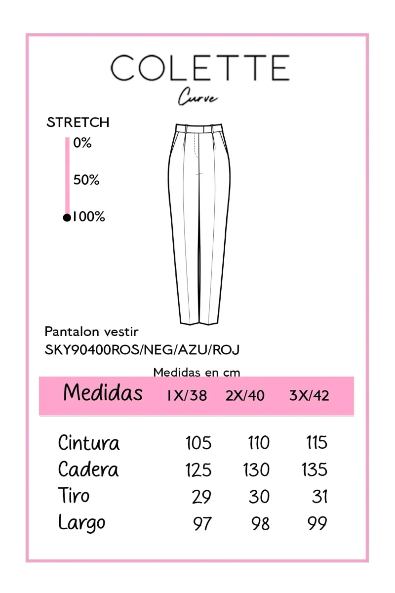 Pantalón Curvy Vestir Rosa con Cinto Fino Realza Glúteos - Imagen 3