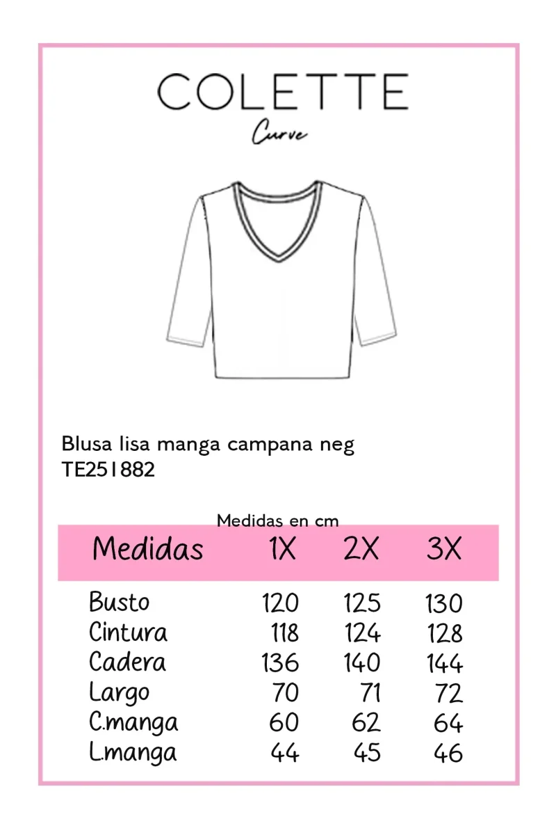 Blusa Curvy Lisa Manga Campana Negra Femenina Versátil - Imagen 3