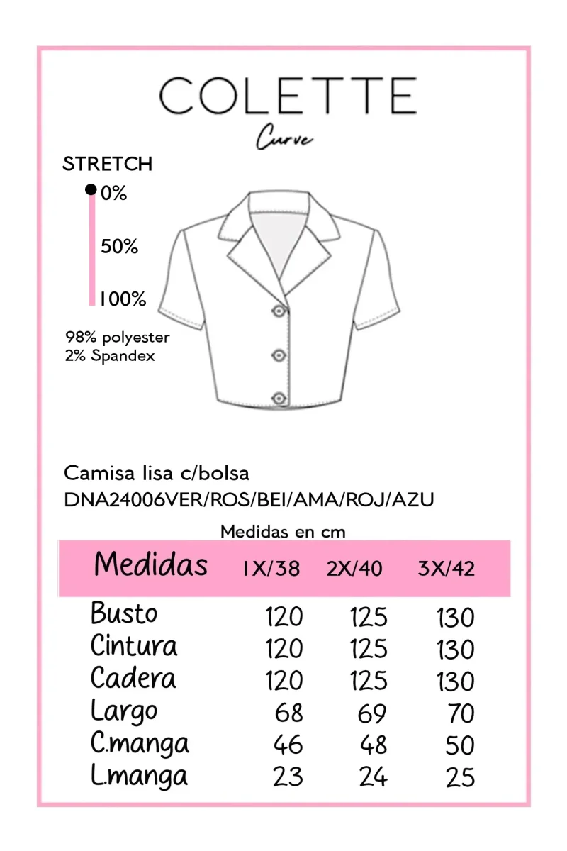 Camisa Curvy Lisa Bolsa Rosa Pastel Básica - Imagen 3