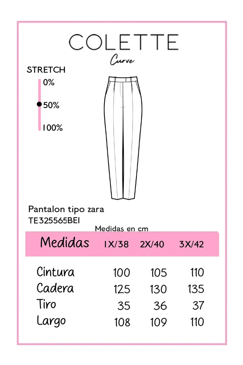 Pantalón Curvy Tipo Zara Beige Cintura Alta Reloj de Arena - Imagen 3