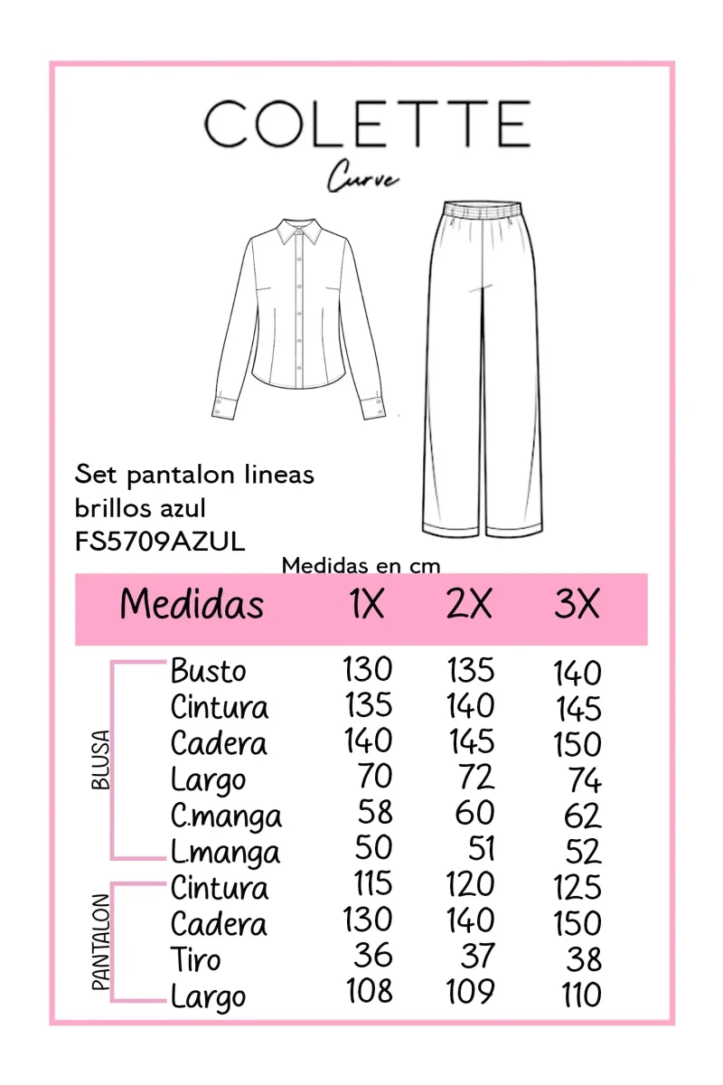 Set Curvy Pantalón Líneas Brillos Azul Talla Extra - Imagen 3