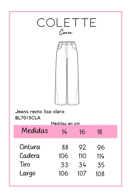 Jeans Curvy Recto Liso Claro Deslavado Casual Estiliza - Imagen 3