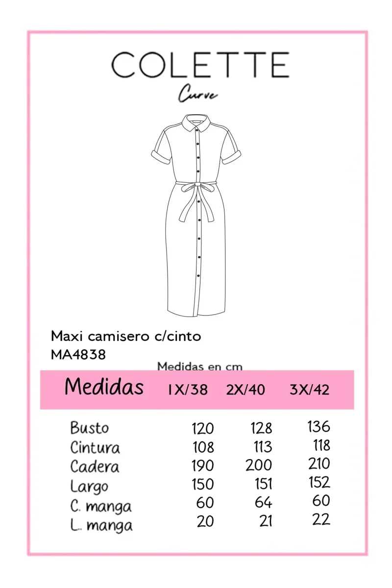 Vestido Curvy Maxi Camisero Lino Manga Corta Beige - Imagen 3