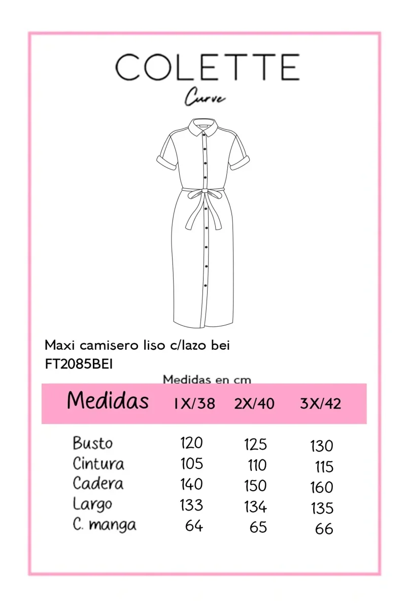 Vestido Maxi Camisero Curvy Sin Mangas Botones Dorados Beige - Imagen 3