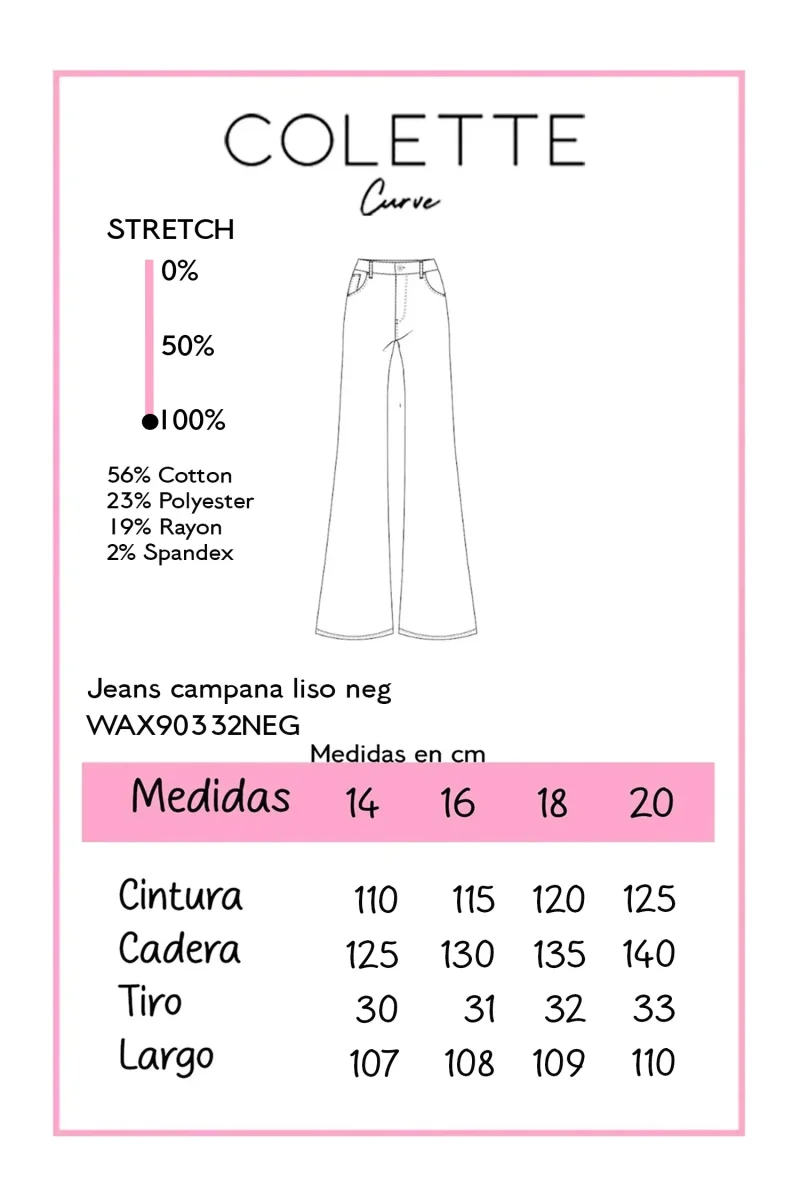 Jeans Curvy Campana Liso Negro - Imagen 3