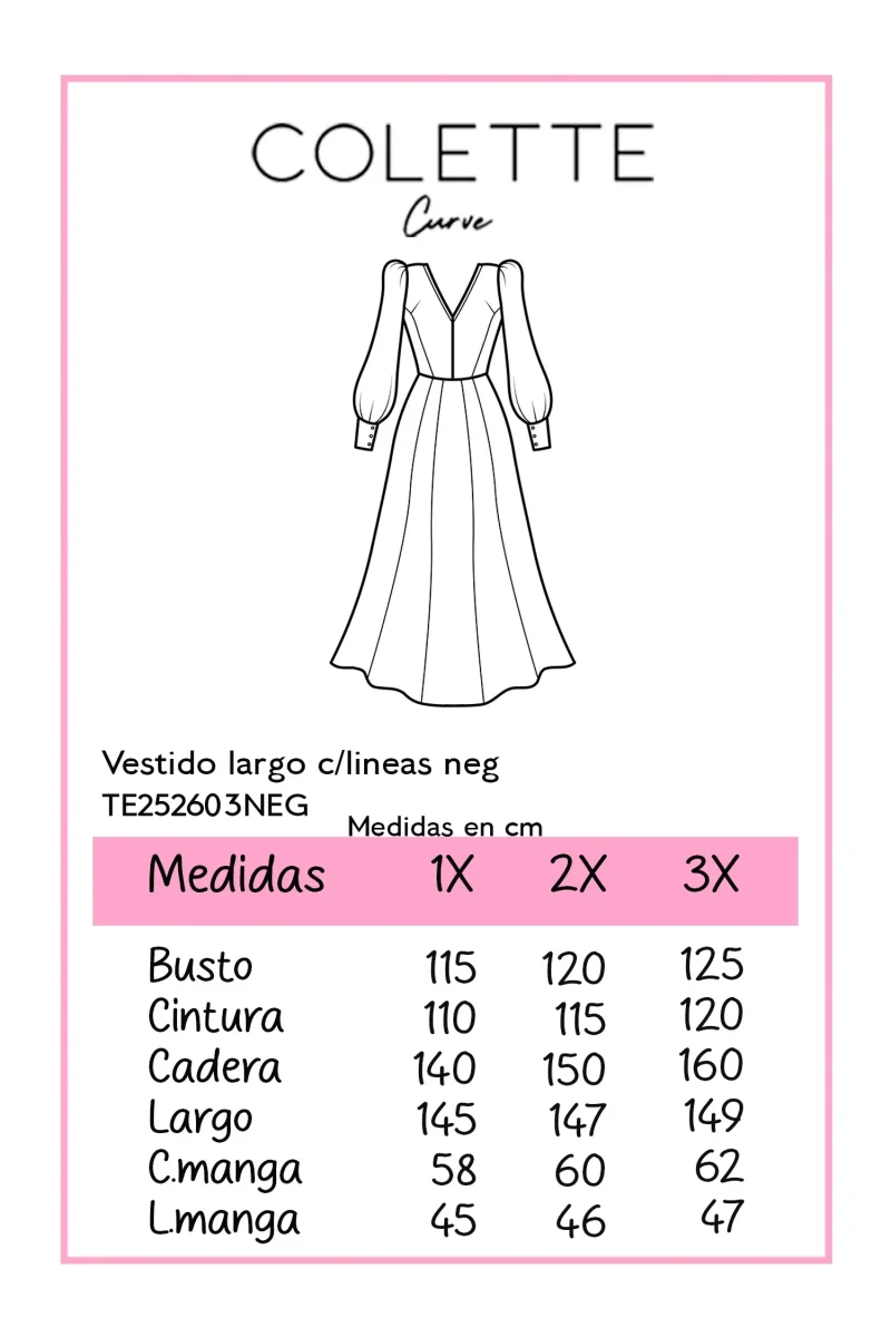Vestido Curvy Largo con Líneas Negro Estiliza Femenino Elegante - Imagen 3