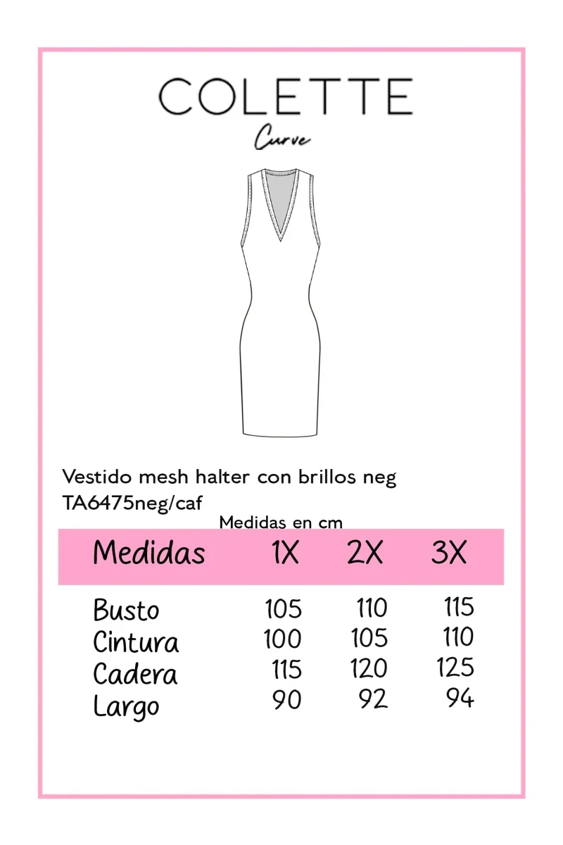 Vestido Curvy Mesh Halter con Brillos Negro Statement Gala - Imagen 3