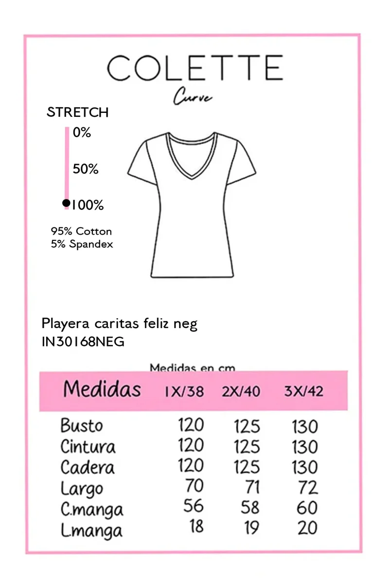 Playera Curvy Caritas Feliz Negra Talla Extra - Imagen 3