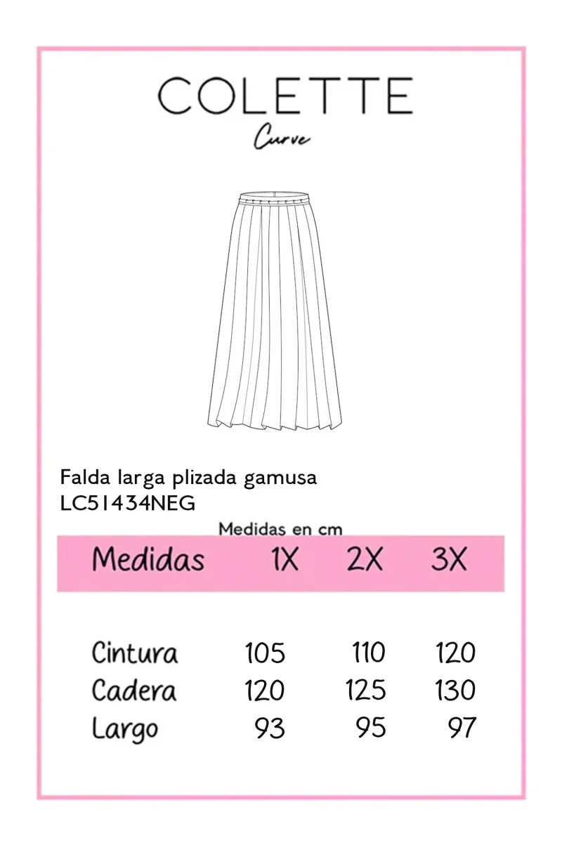 Falda Curvy Larga Plisada Gamuza Negra Premium Elegante - Imagen 3