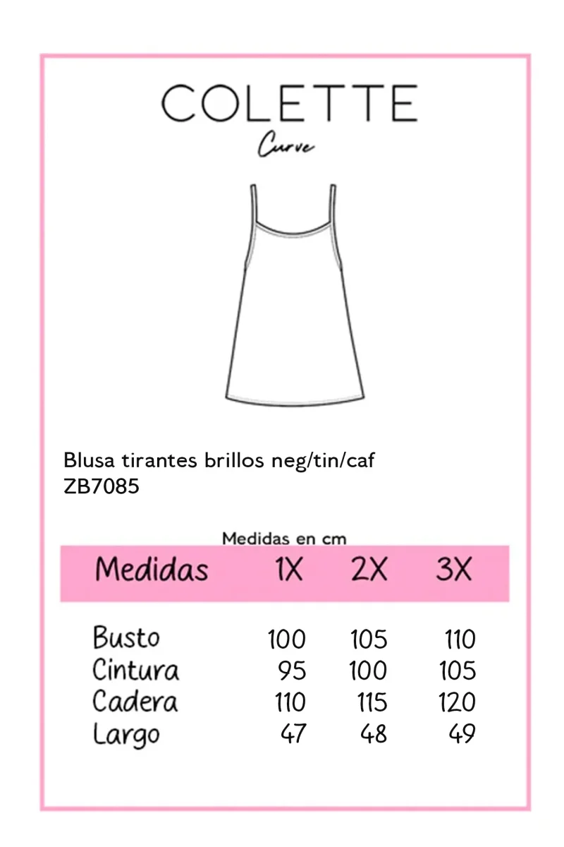 Blusa Curvy Tirantes con Brillos Negra Statement Eventos Noche - Imagen 3