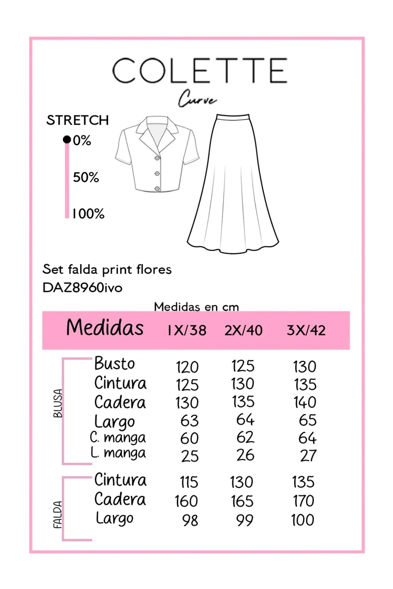 Set Curvy Blusa y Falda Maxi Floral Print Romántico Ivory - Imagen 3
