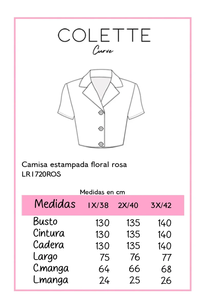 Camisa Curvy Estampada Floral Rosa Manga al Codo Favorecedora - Imagen 3