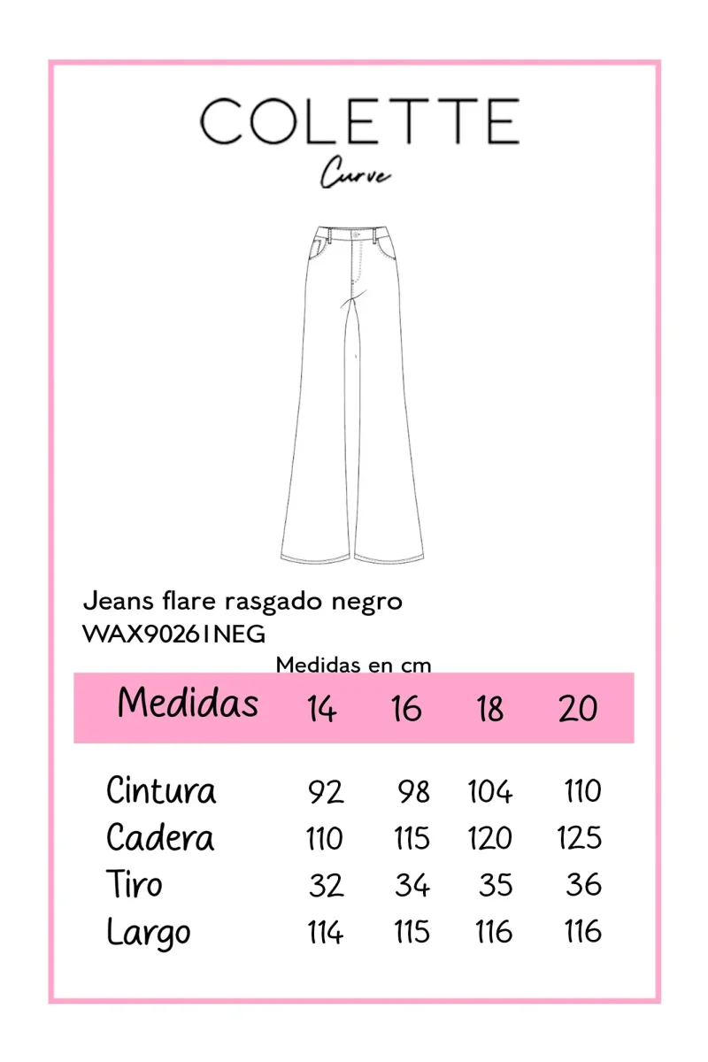 Jeans Curvy Flare Rasgado Negro Tiro Alto Stretch Clásico - Imagen 3