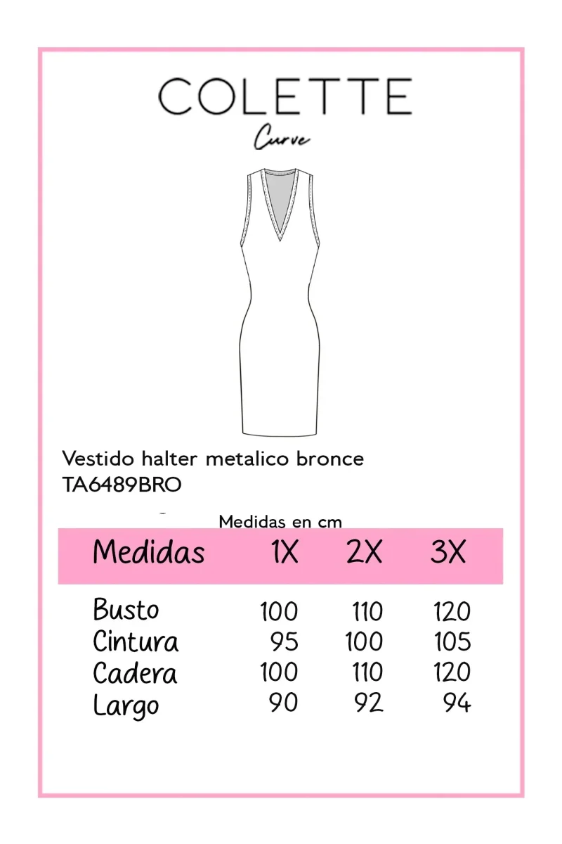 Vestido Curvy Halter Metálico Bronce Statement Eventos Especiales - Imagen 3