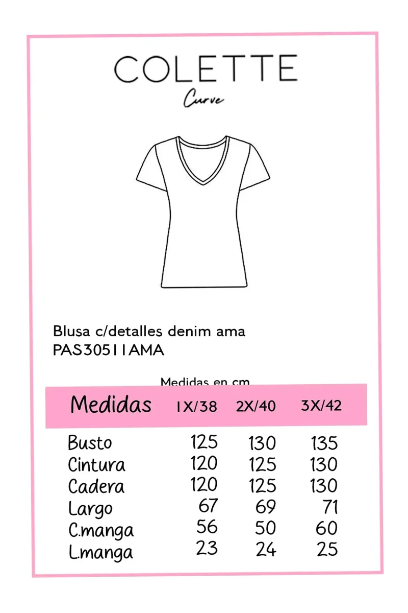 Blusa Curvy Detalles Denim Amarillo Limón - Imagen 3