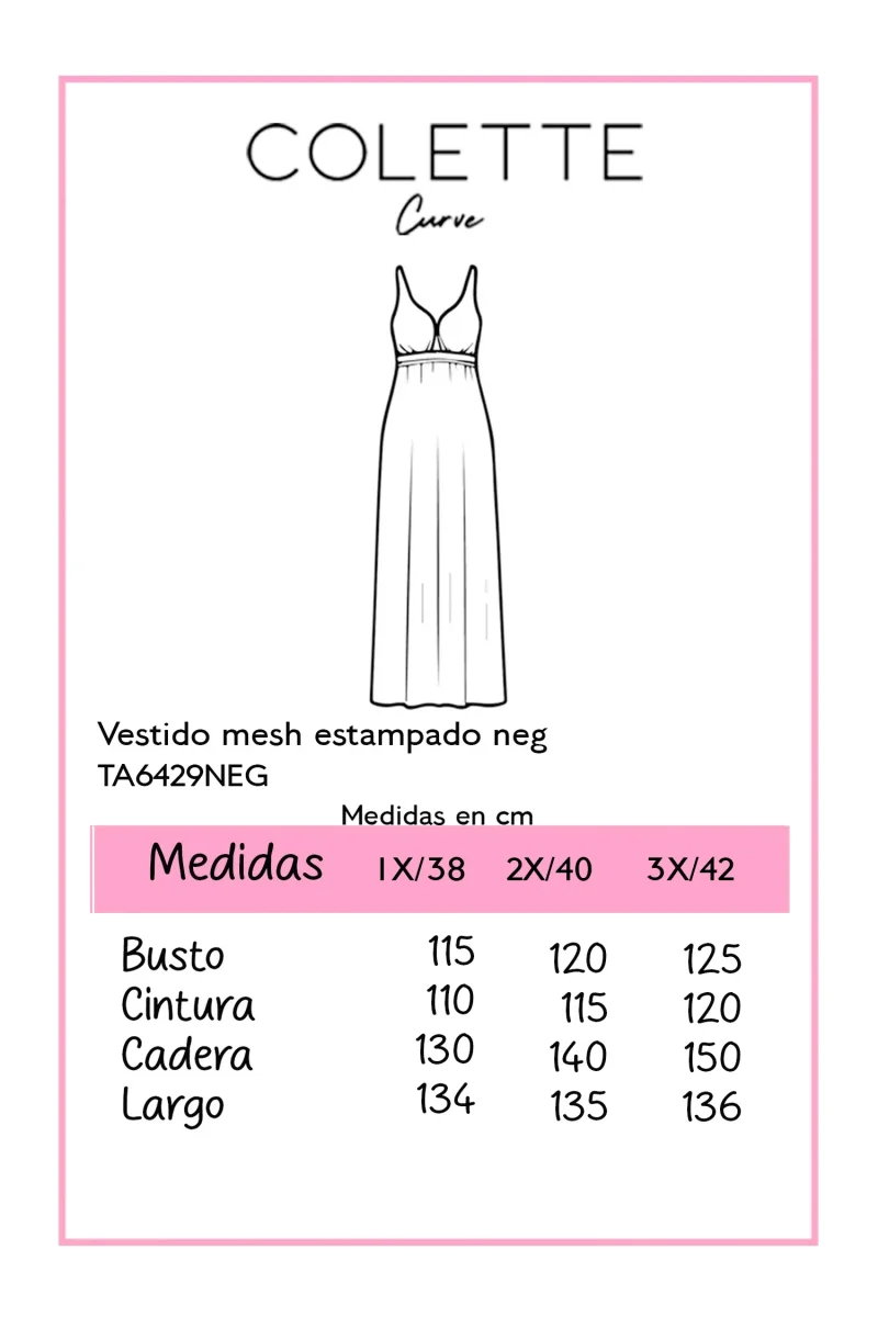 Vestido Curvy Mesh Estampado Negro Femenino Look Fashion - Imagen 3