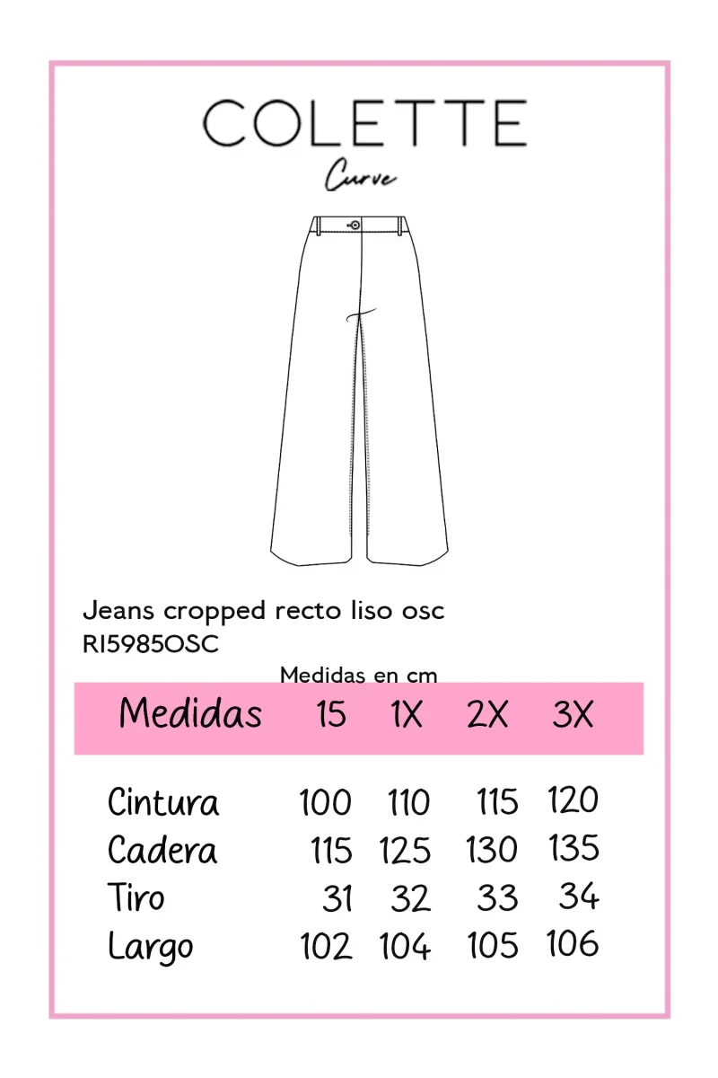 Jeans Cropped Curvy Recto Liso Oscuro - Imagen 3