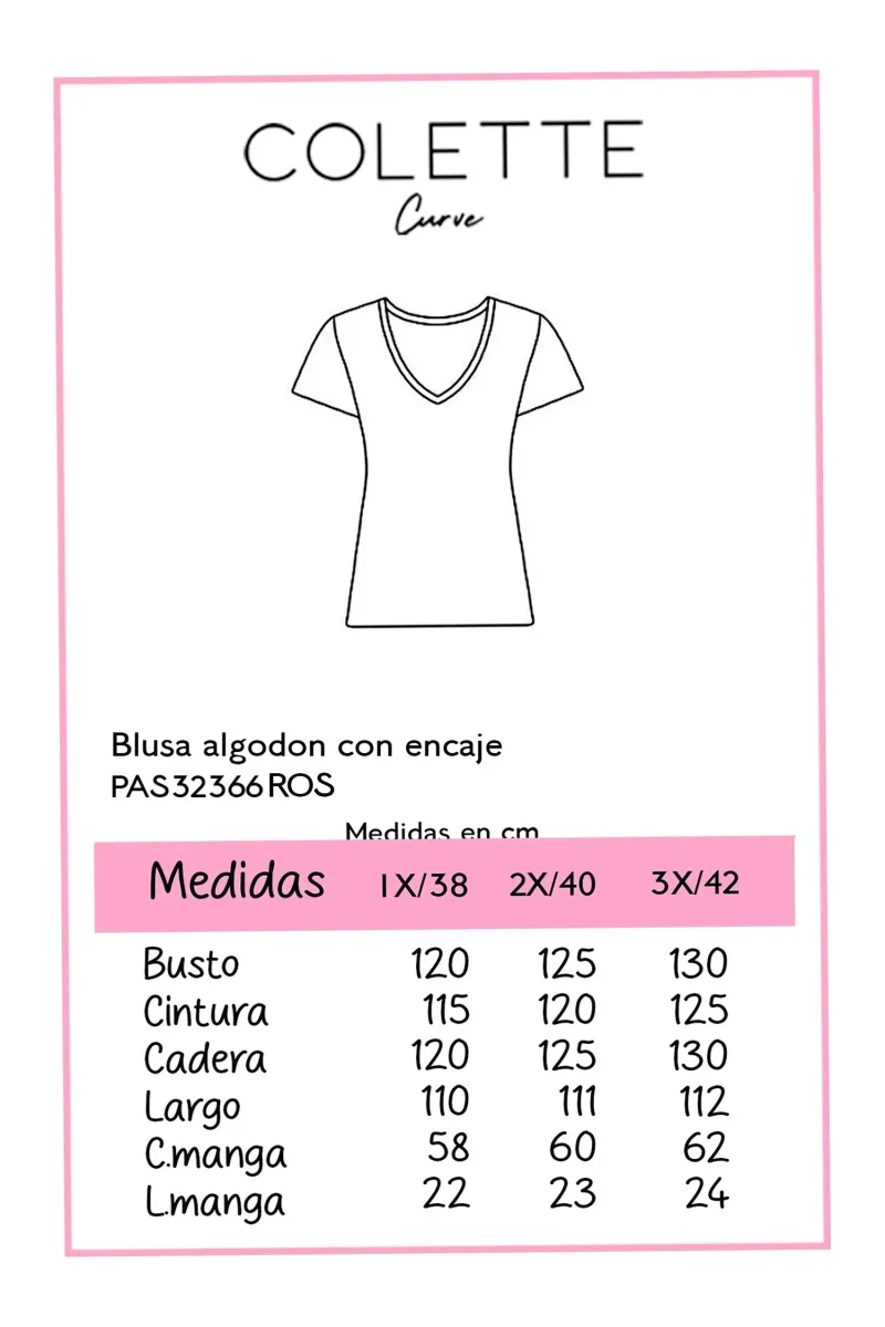 Playera Curvy Algodón Encaje en Bajo Rosa Palo - Imagen 3
