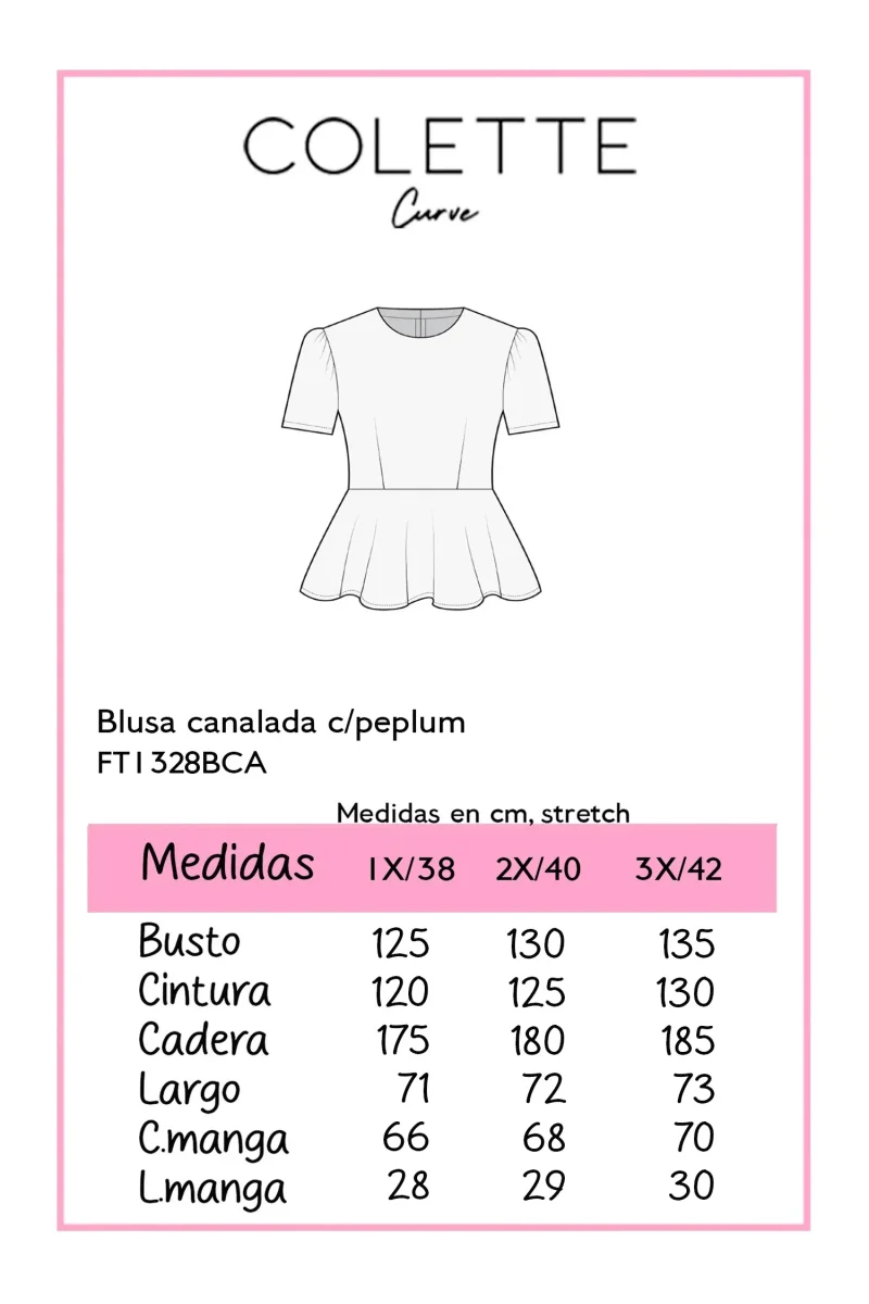 Blusa Curvy Peplum Estampado Pespunte Manga Corta Blanco - Imagen 3