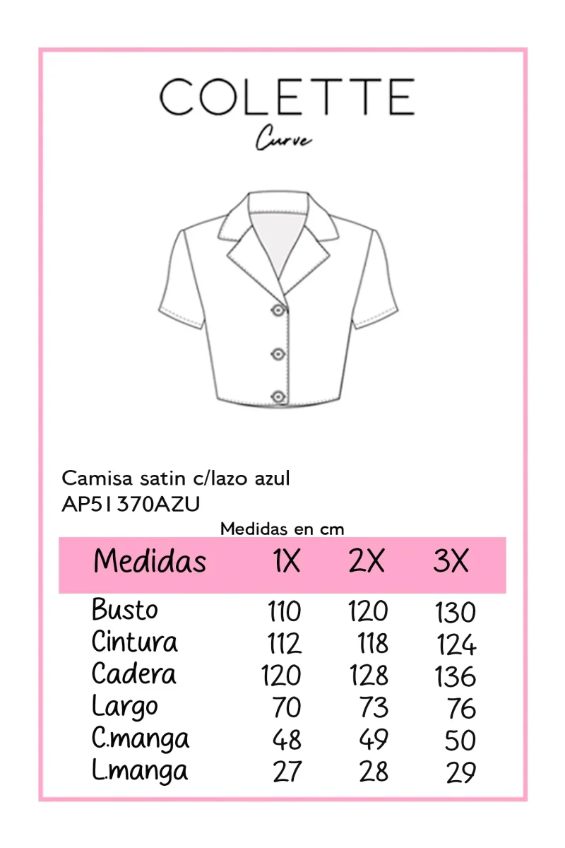 Camisa Curvy Satín con Lazo Azul Brillo Sutil Femenino Versátil - Imagen 3