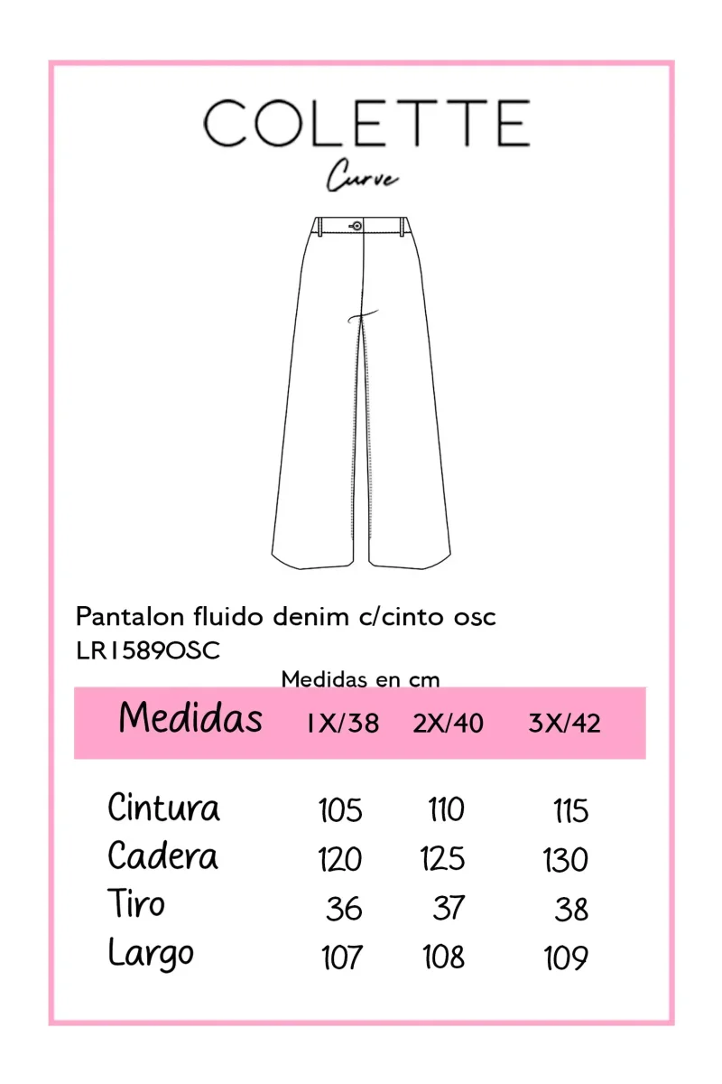 Pantalón Curvy Fluido Denim Wide Leg Cintura Alta Azul - Imagen 3