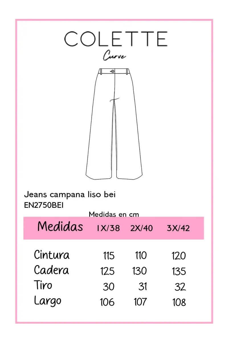 Jeans Curvy Campana Cintura Alta Color Hueso - Imagen 3