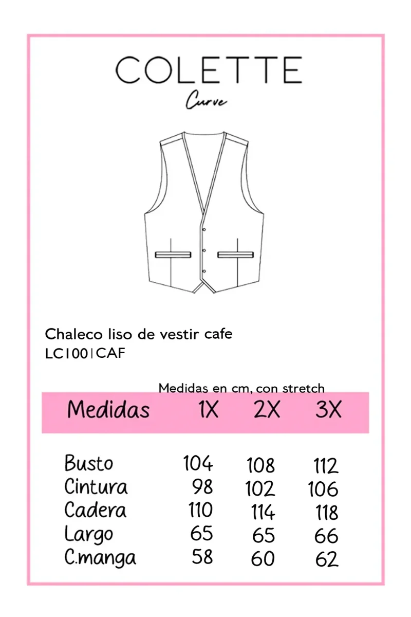Chaleco Curvy Liso de Vestir Café Talla Extra - Imagen 3
