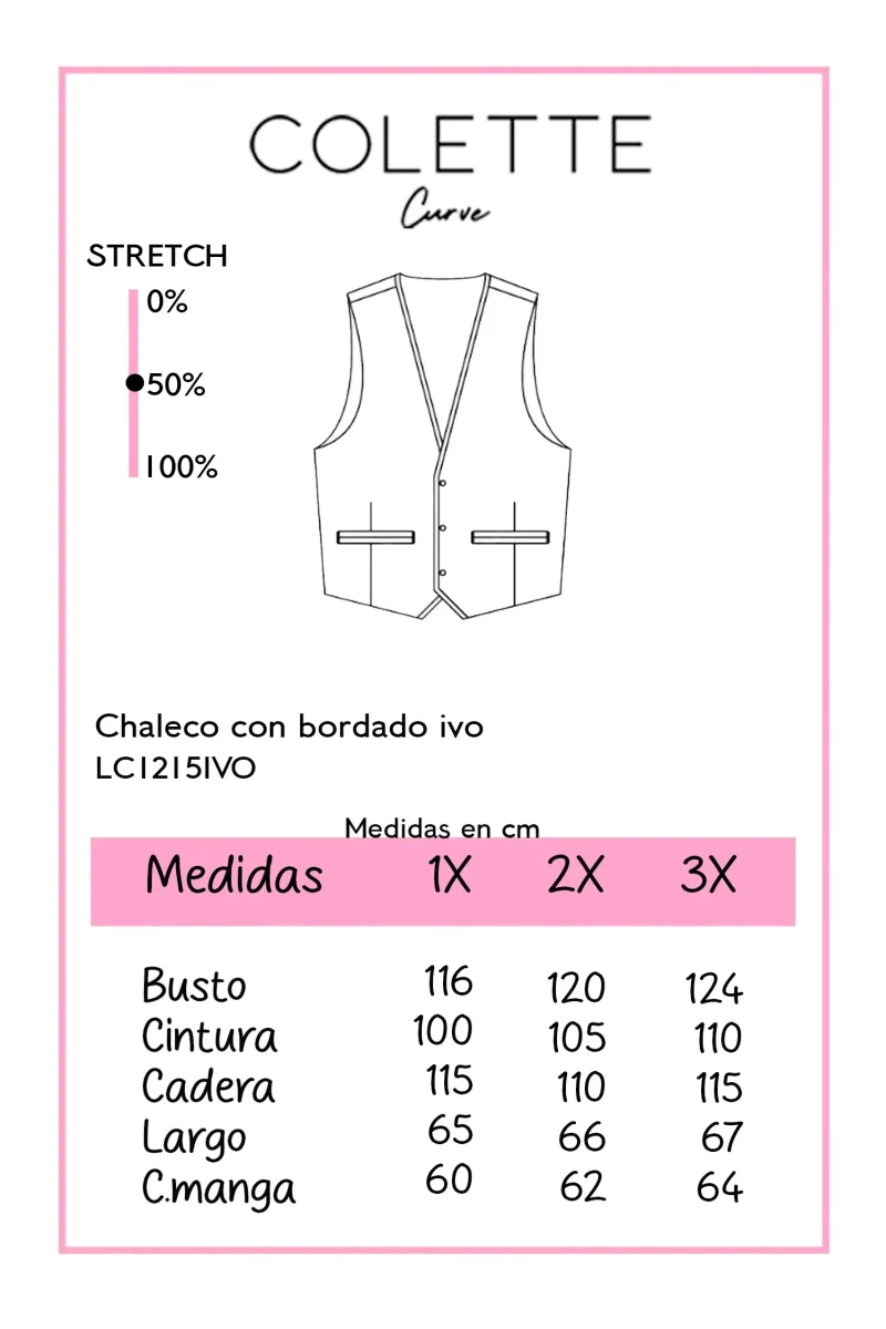 Chaleco Curvy Bordado Apliques Florales Botones Sin Mangas Ivory - Imagen 3
