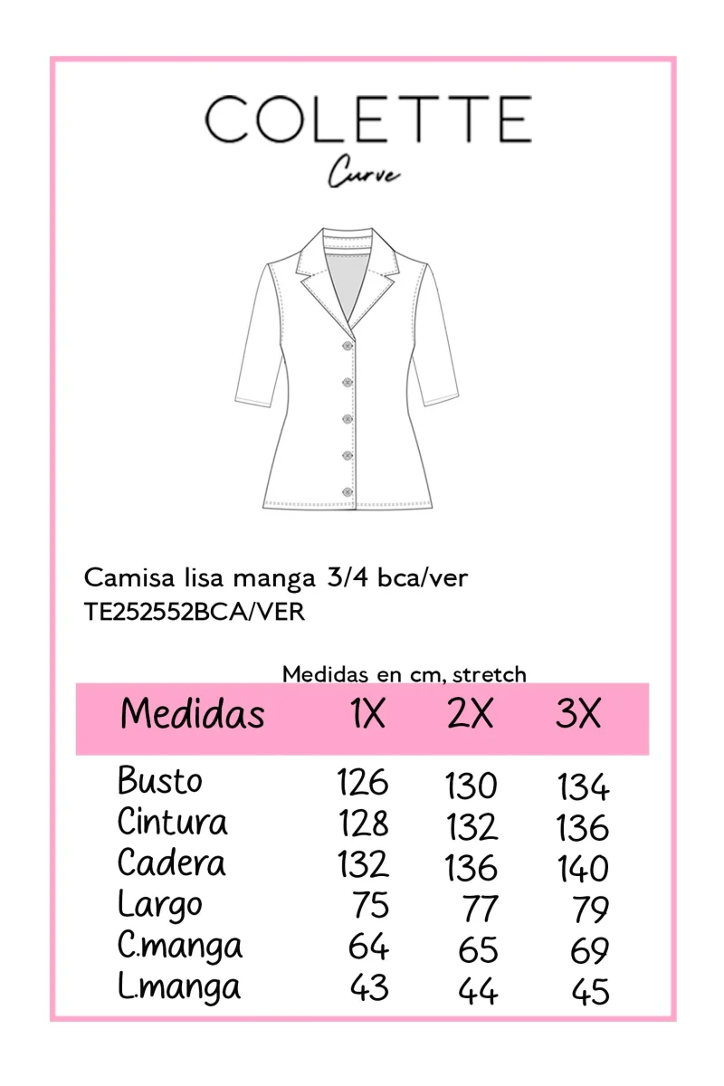 Camisa Curvy Lisa Manga 3/4 Blanco y Verde Versátil Oficina - Imagen 3