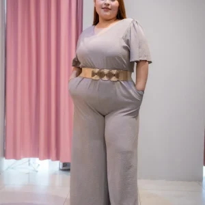 Pantalón Curvy Palazzo Liso Beige Atemporal Versátil Elegante