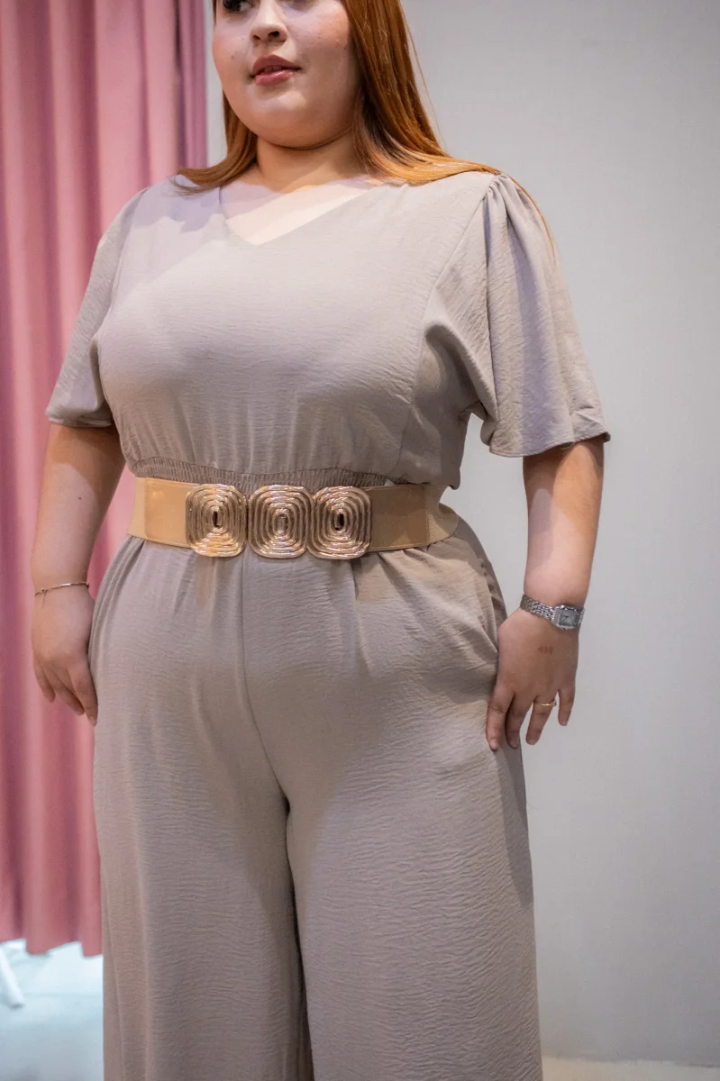 Pantalón Curvy Palazzo Liso Beige Atemporal Versátil Elegante - Imagen 6
