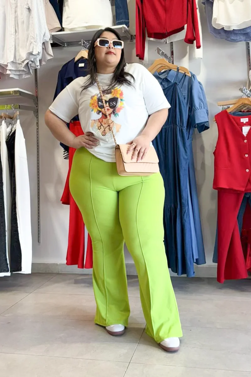 Pantalón Curvy Vestir Campana Lima Vibrante Statement Estiliza