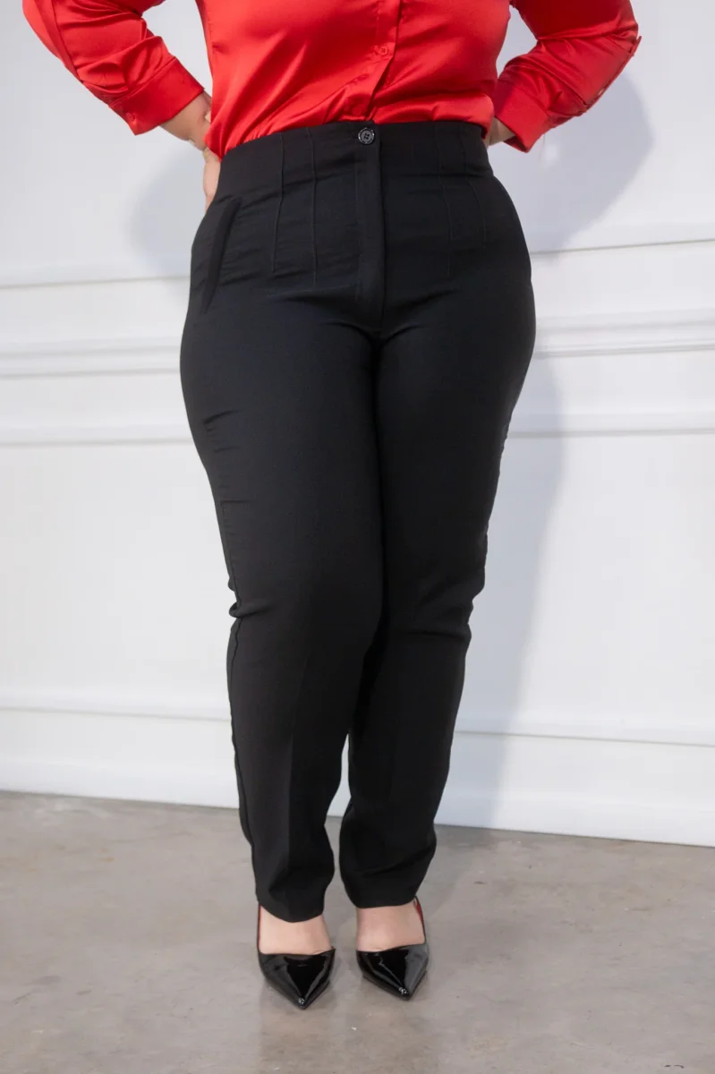 Pantalón Curvy Tipo Zara Negro Tiro Alto con Pinzas Estiliza - Imagen 8