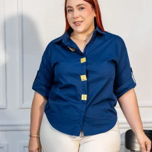 Camisa con Detalle Botones Curvy Navy