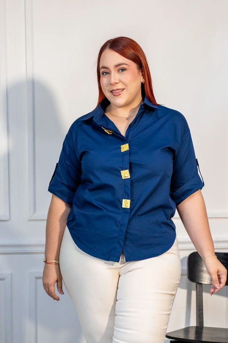 Camisa con Detalle Botones Curvy Navy - Imagen 2