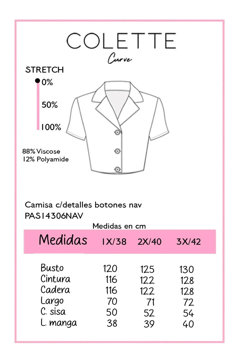 Camisa con Detalle Botones Curvy Navy - Imagen 3