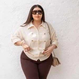 Camisa Curvy Zipper Detalle Botones Ivory Rayón