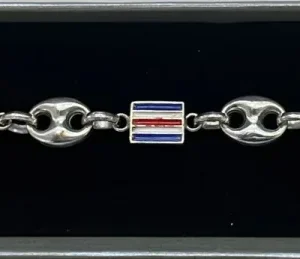 Pulsera de banderas plata con eslabones de calabrote intercalados