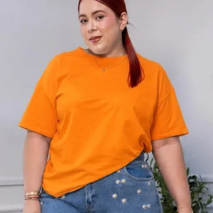 Playera Curvy Oversize Algodón Stretch Comodidad Lima y Naranja